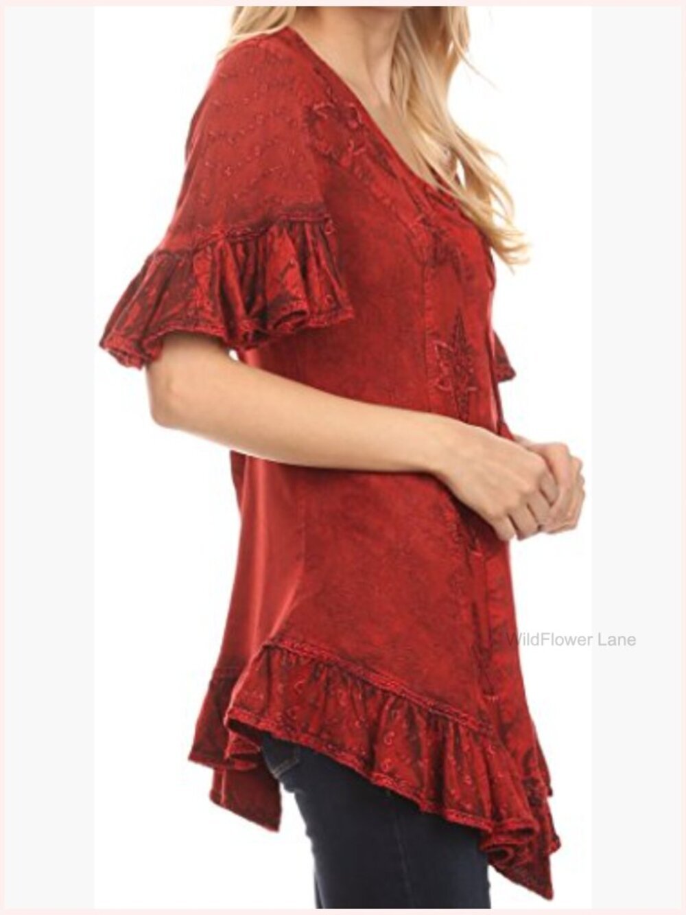 Star Embroidered Blouse with Button Front and Ruffles - Picture 4 of 6